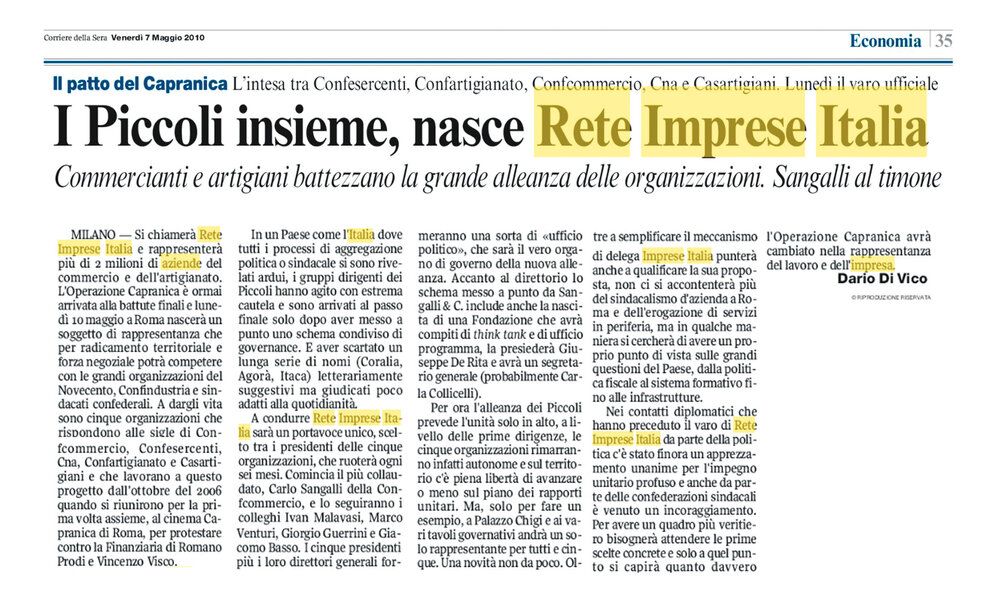 "I Piccoli insieme, nasce Rete Impresa Italia" 