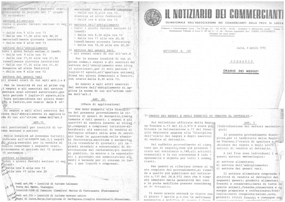 "Il notiziario dei commercianti. Quindicinale dell'associazione dei commercianti della provincia di Lucca" 